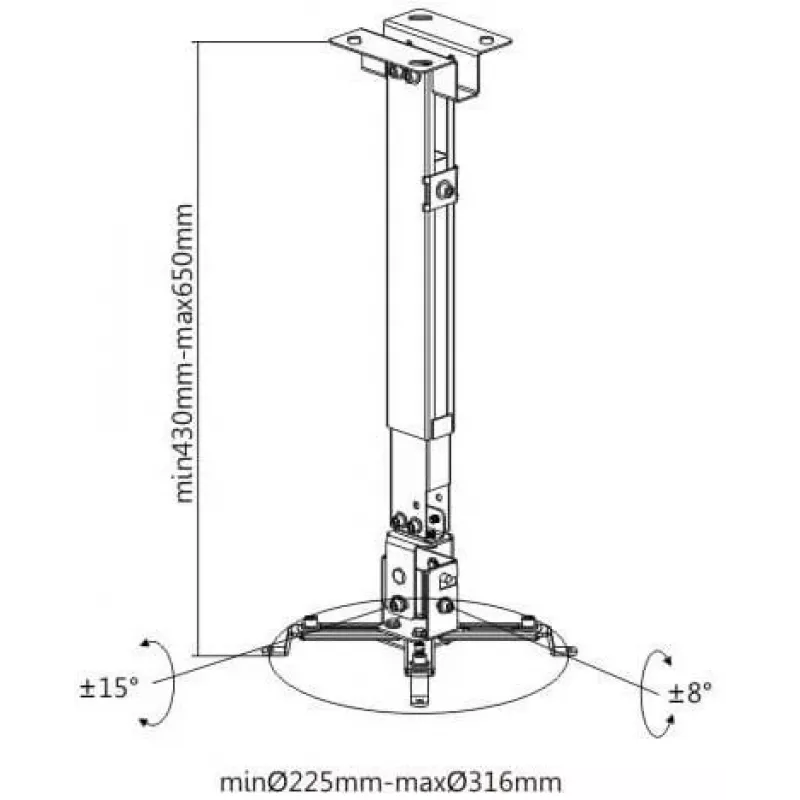 Spacetronik SPA-P01B Universaalne projektori kinnitus 2-in-1 lakke/seinale, 15 kg, teras, must