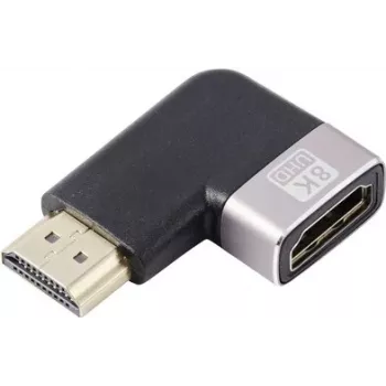 SpeaKa Professional SP-11302004 HDMI-adapter 8K 60Hz 4K 120Hz 90° täisnurkne isane-pesasse must hõbedane
