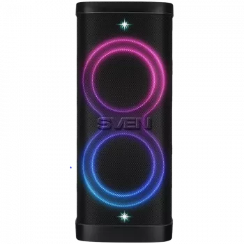 Kõlar Party Box SVEN PS-1250, must (300W, TWS, IPx4, Bluetooth, FM, USB, microSD, LED-ekraan, 13500mAh)