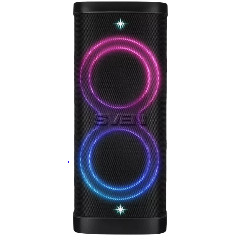 Kõlar Party Box SVEN PS-1250, must (300W, TWS, IPx4, Bluetooth, FM, USB, microSD, LED-ekraan, 13500mAh)