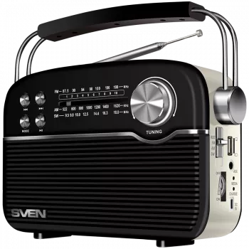 Kõlar SVEN SRP-500, must (3W, Bluetooth, FM/AM/SW, USB, microSD, AUX, aku)