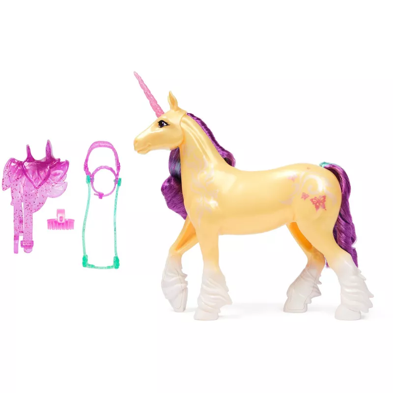 SPINMASTER Unicorn Academy - Ükssarvik Leaf (28 cm, ehtsa laka ja sabaga, eemaldatav valjad, sadul ja hari)