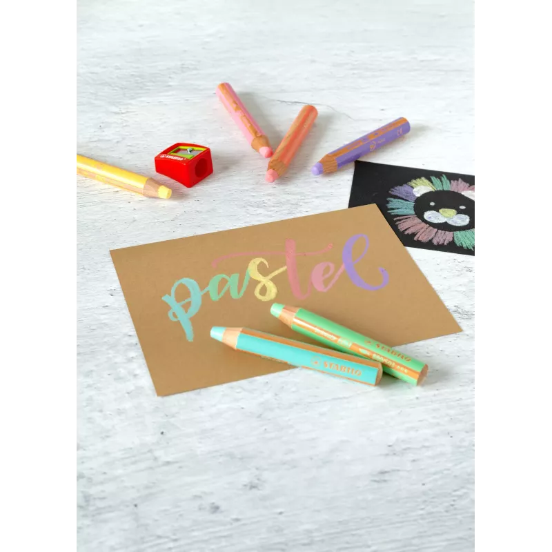 STABILO woody 3 in 1 Multitalentstift Pastellvärvipliiatsite komplekt - 6 tk, ümmargune, FSC sertifikaadiga, vees lahustuv