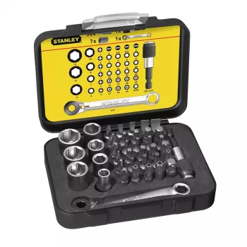 STANLEY 39-osaline 1/4-tolline pesa- ja otsikukomplekt R.360NANO pööratava peaga põrkmehhanismiga