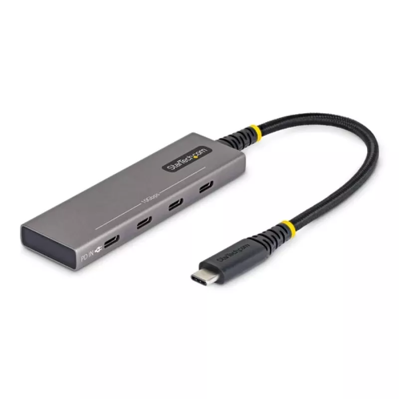 StarTech 4-Port USB-C Hub - 10 Gbps, 100W PD Laadimine, Ülevoolukaitse, PCR Alumiinium - 3x USB-C 3.2 Gen 2 + 1x USB-C 3.2 Gen 2 (Power Delivery) - Lauaarvuti