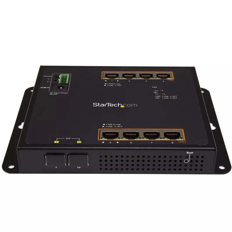 StarTech.com 8 Port PoE+ Gigabit Ethernet Managed Industrial Switch with 2 SFP Ports - Wall Mountable with Front Access