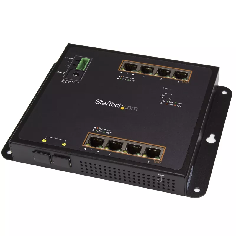 StarTech.com 8 Port PoE+ Gigabit Ethernet Managed Industrial Switch with 2 SFP Ports - Wall Mountable with Front Access
