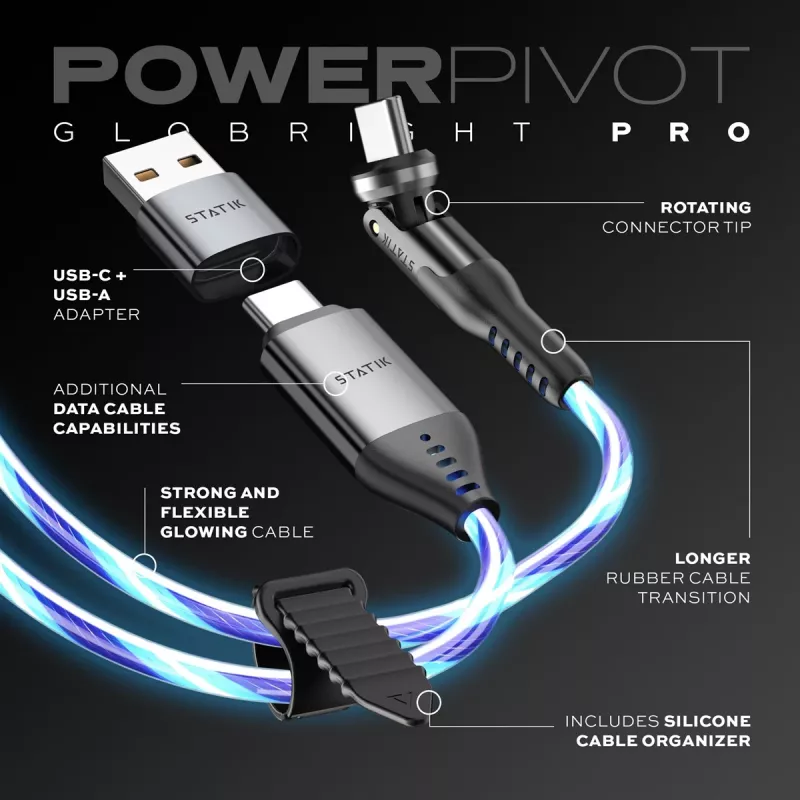 STATIK PowerPivot Pro Glowing LED Cable USB-C to USB-C 1m Must