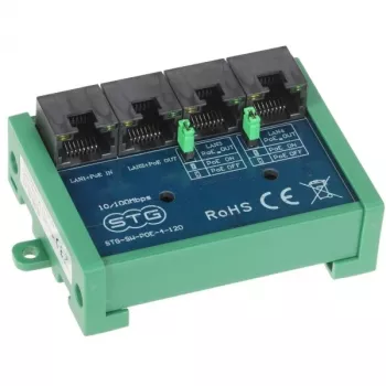 STG-SW-POE-4-120 4-pordiline Fast Ethernet PoE kommutaator pikendaja, 3x PoE+ 30W, 1x üleslink, 60W eelarve, 250m pikendusrežiim