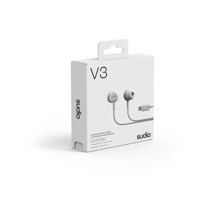 Sudio V3 tõelised juhtmevabad kõrvaklapid USB-C laadimiskarbiga, kahe mikrofoni, puutejuhtimise, IPX4 pritsmekindlusega, hall-valge