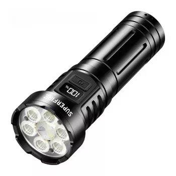 Superfire L24 USB-C laetav LED-taskilamp, 2500 luumenit, 500 m valgusvihk, IP44, must