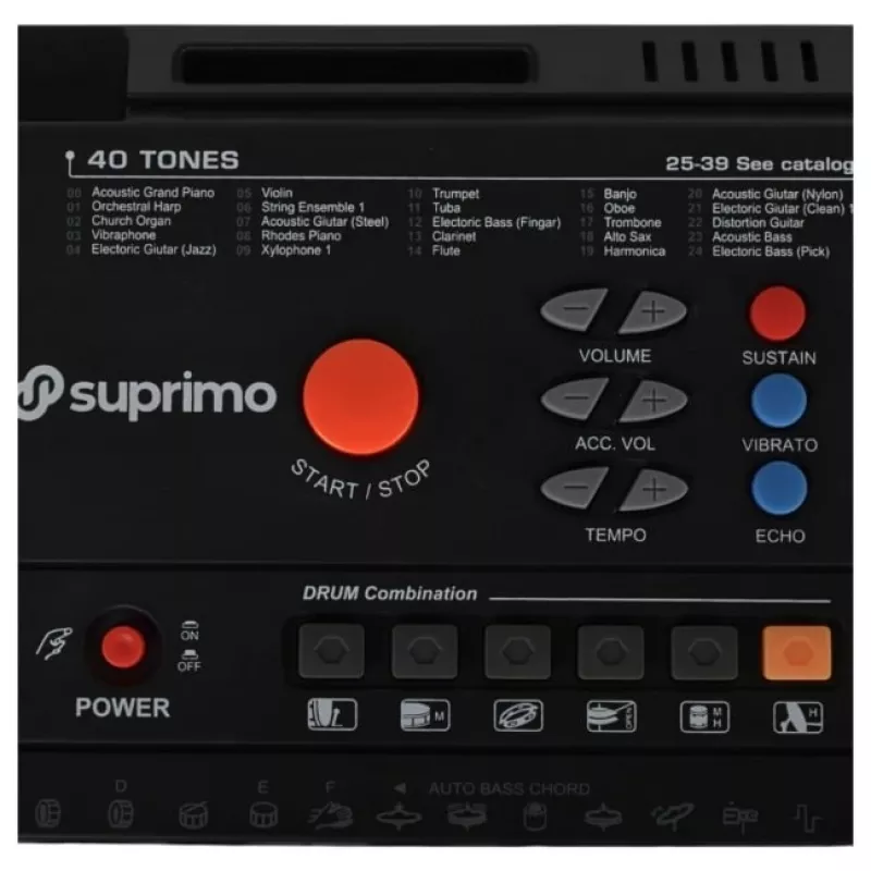 SUPRIMO MQ 6116 61 klahviga laste õpiklaviatuur LCD-ga, 128 häält, 128 rütmi, salvestus, mikrofoni sisend, must