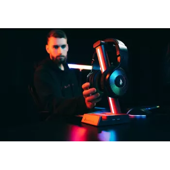 SureFire VINSON N2 RGB mängukõrvaklappide alus 2-pordilise USB-jaoturiga ja 3,5 mm helisignaaliga