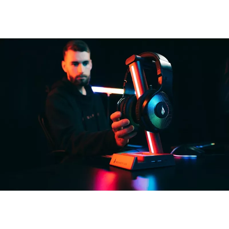 SureFire VINSON N2 RGB mängukõrvaklappide alus 2-pordilise USB-jaoturiga ja 3,5 mm helisignaaliga