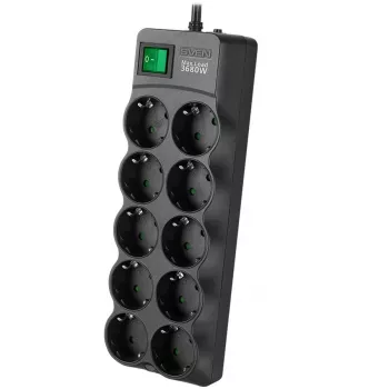 SVEN SF-10E-16 Piksekaitsega pikendusjuhe, 10 pistikupesa, 16A, 3.6kW, 1.8m, must