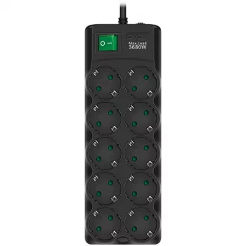 SVEN SF-10E-16 Piksekaitsega pikendusjuhe, 10 pistikupesa, 16A, 3.6kW, 1.8m, must