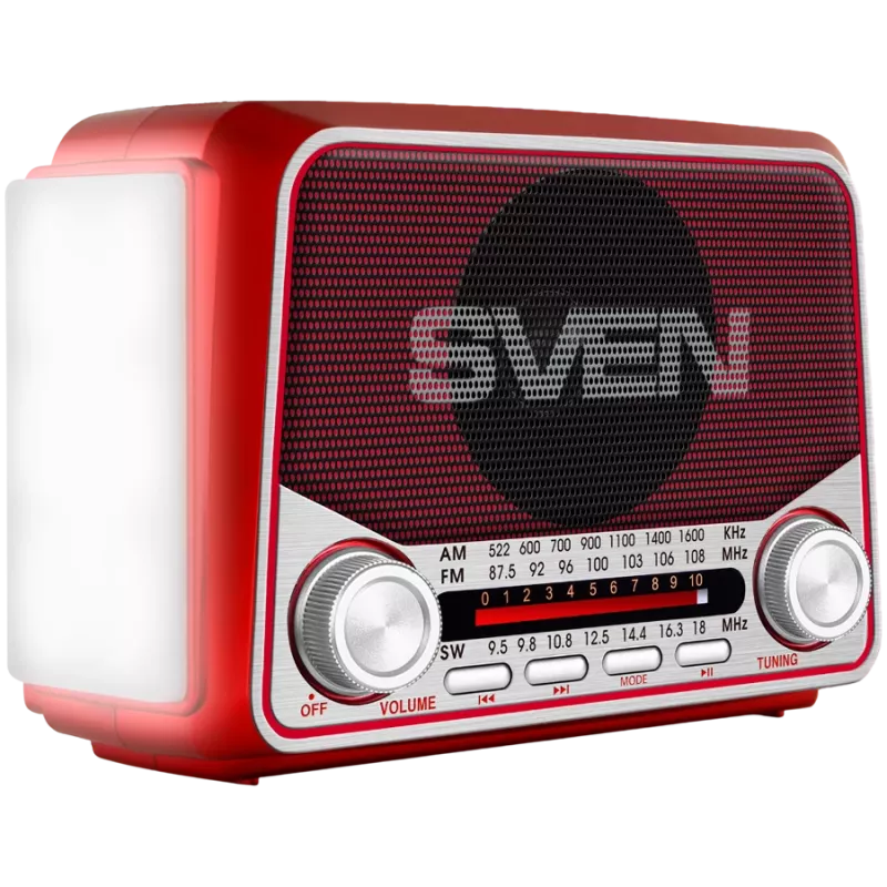SVEN SRP-150 Kaasaskantav kõlar, punane (3W, Bluetooth, FM/AM/SW, USB, microSD, taskulamp, aku)