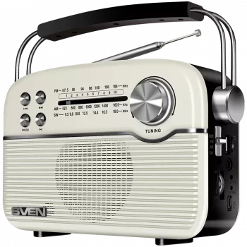 SVEN SRP-500 Kaasaskantav Bluetooth-kõlar, valge (3W, FM/AM/SW raadio, USB, microSD, AUX, aku)