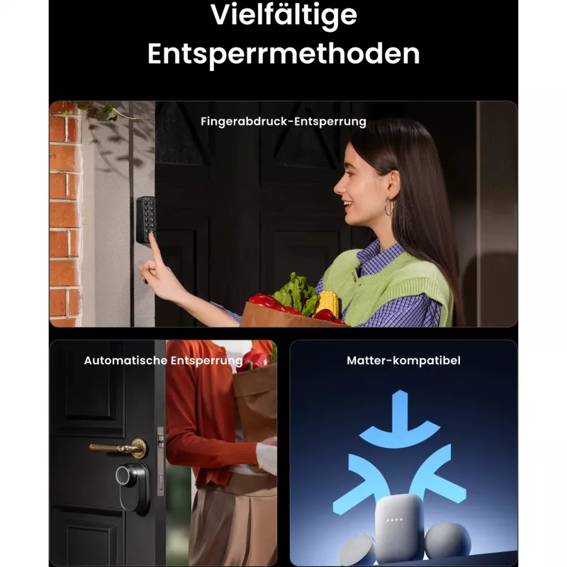 SwitchBot Smart Lock Pro Bundle koos Hub Mini Matter, Keypad Touch ja NFC-kaardiga - Valge