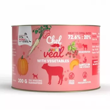 SYTA MICHA Chef Junior vasikaliha köögiviljadega mono märg koeratoit 200g