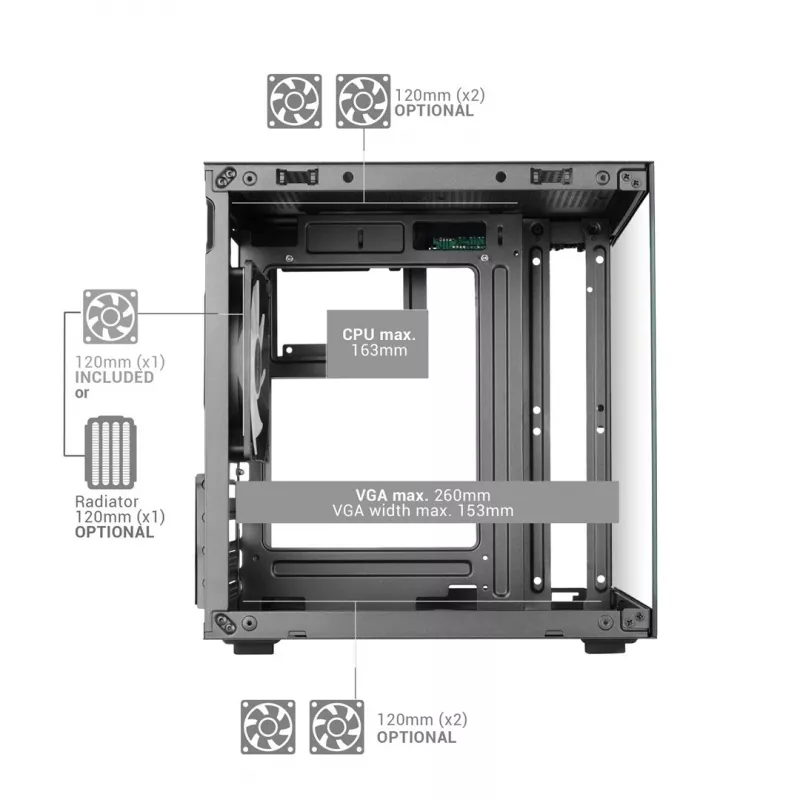 TACENS MARS MC-CUBE Micro-ATX korpus, must, karastatud klaas, ARGB, USB-C