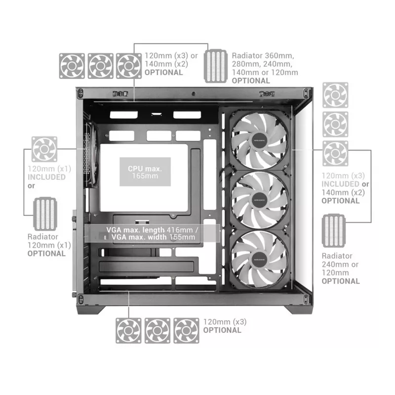 TACENS MARS MC-V5 4xARGB USB-C ATX Mid-Tower Case with Tempered Glass