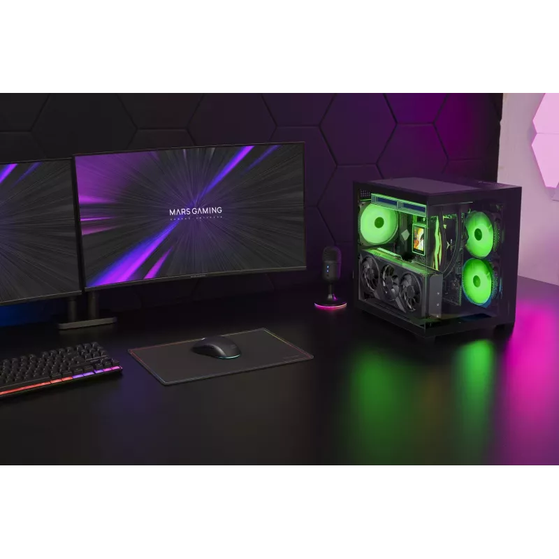 TACENS MARS MC-VIEW3 Micro-ATX korpus 3x ARGB ventilaatoriga, USB-C, karastatud klaas