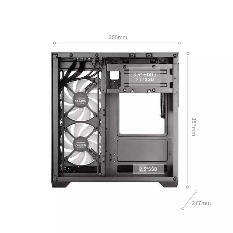 TACENS MARS MC-VIEW3 Micro-ATX korpus 3x ARGB ventilaatoriga, USB-C, karastatud klaas