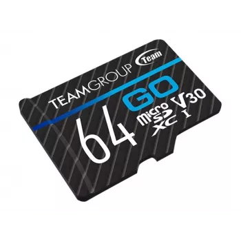 Team Group GO Card MicroSDXC 64GB UHS-I U3 Speed Class 10 V30 A1 koos SD-adapteriga - Must