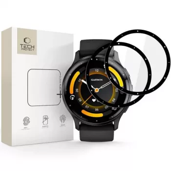 Tech-Protect Glass Flex+ hübriidklaasist ekraanikaitse Garmin Venu 3 jaoks (2-pakk, must raam)