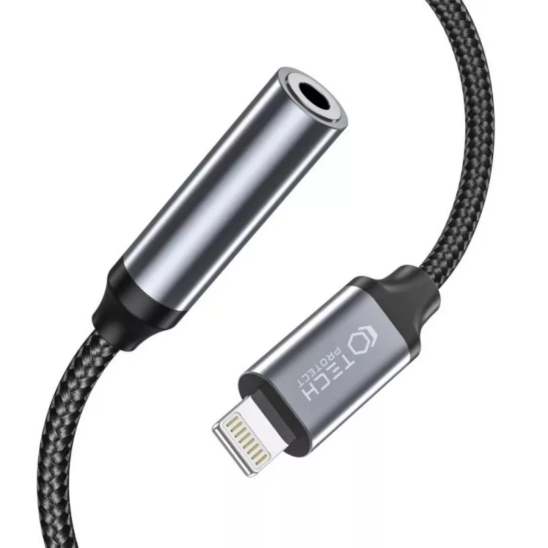 Tech-Protect Lightning (isane) – 3,5 mm minipistik (emane) adapter – valge