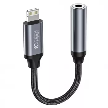 Tech-Protect Lightning (isane) – 3,5 mm minipistik (emane) adapter – valge
