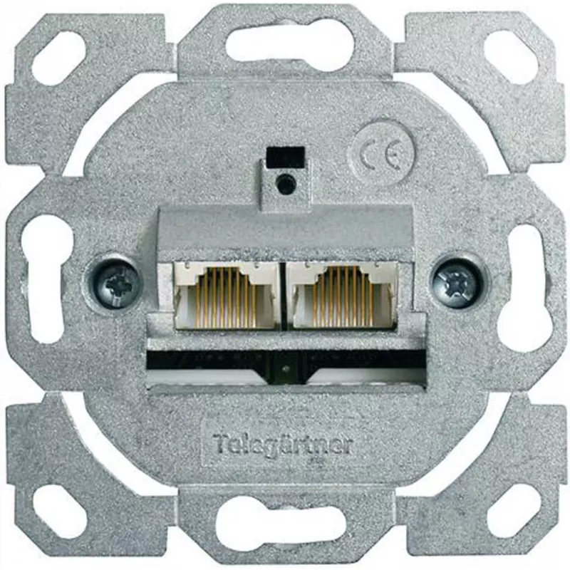Telegärtner AMJ45 8/8 UP/0 süvispaigaldatav RJ45 pesa, 2-porti, Cat.6A, varjestatud, puhtvalge J00020A0388