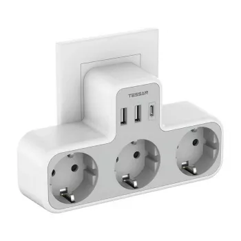 TESSAN seinakontakt TS-323-DE-C 3 AC-pistikupesa ja 3 USB-A pordiga, 16A, 3680W, valge