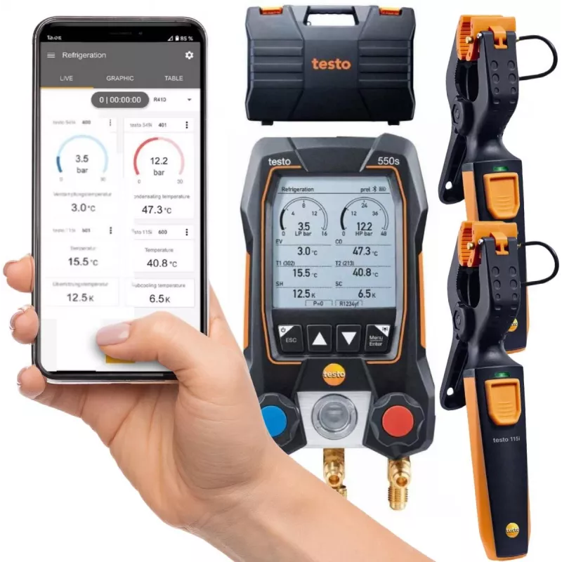 Testo 550s Smart Set digitaalne manifold Bluetoothi ja klambrianduritega 0564 5502