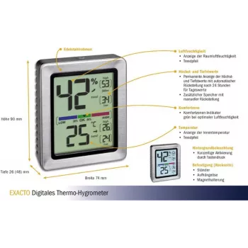 TFA EXACTO Digitalne termo-hügromeeter hõbedane (30.5047.54)