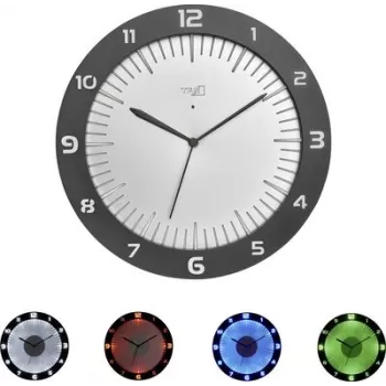 TFA LUMOCLOCK Raadiojuhitav seinakell värvilise valgustusega, digitaalne LCD, 7 värvi, sisetemperatuur, alarm, uinak, 12/24H, DCF-77