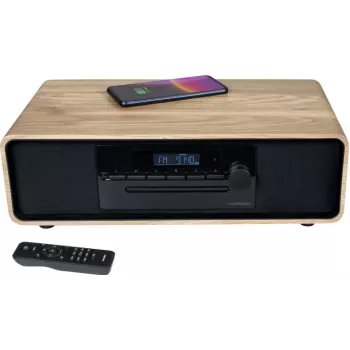 Thomson MIC300IBT 60W mikro Hi-Fi süsteem Bluetoothi, CD, FM-raadio, USB, Qi juhtmevaba laadimisega - must/puit TH388657