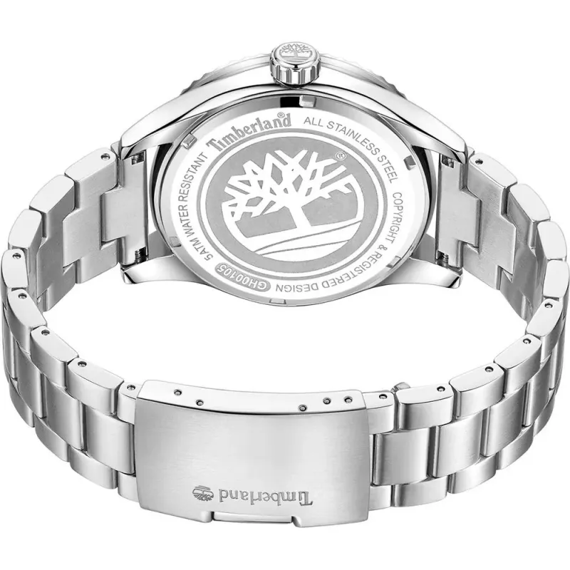Timberland Meeste Analoog Kvartskell TDWGH0010503 46mm Roostevabast Terasest Korpuse ja Pruuni Nahkrihmaga, Sinine Siht