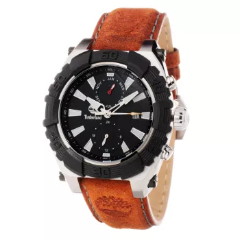 Timberland meeste käekell TBL1331JS-02C 45mm roostevabast terasest kvarts-analoog musta sihverplaadi ja pruuni nahkrihmaga