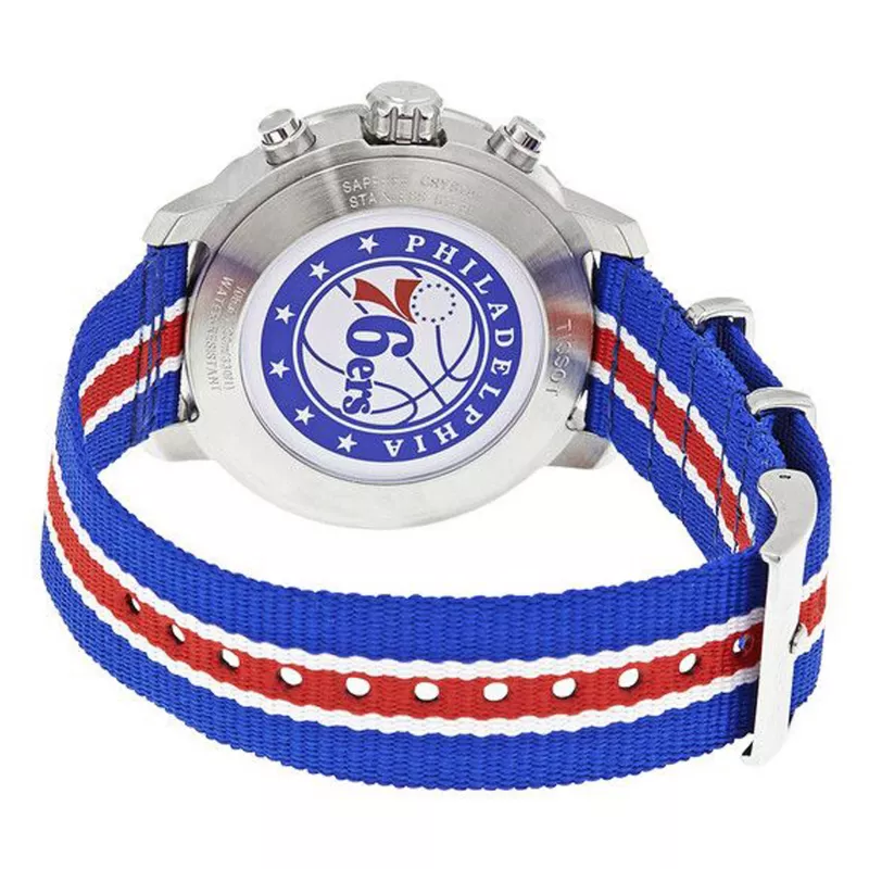 TISSOT T-Sport Quickster meeste kronograafkell, 42mm, hõbedane sihverplaat, sinine ja punane nailonrihm T09541717371