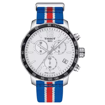 TISSOT T-Sport Quickster meeste kronograafkell, 42mm, hõbedane sihverplaat, sinine ja punane nailonrihm T09541717371