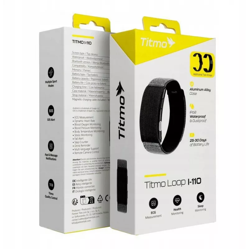 Titmo Loop I-110 nutikäevõru must, EKG, HRV, vererõhk, SpO2, IP68
