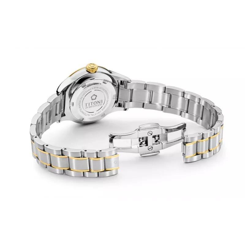 TITONI Airmaster Ladies Watch 23733SY-583 29mm Swiss Quartz Stainless Steel with Yellow Gold PVD