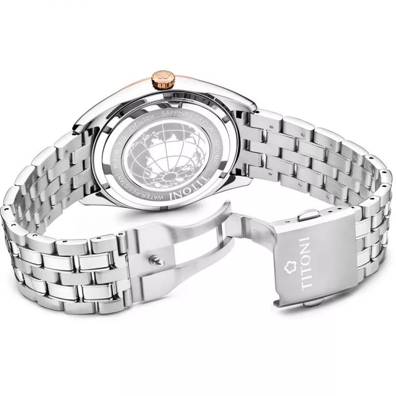 TITONI Airmaster meeste Šveitsi automaatkell 878SRG-657 41mm roosakuldne PVD roostevaba teras pruun nahk