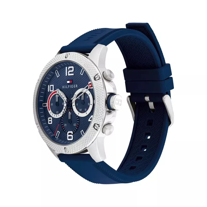Tommy Hilfiger meeste 1792027 analoogkvartskell 44mm sinise numbrilaual ja hõbedase roostevaba terasega