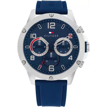 Tommy Hilfiger meeste 1792027 analoogkvartskell 44mm sinise numbrilaual ja hõbedase roostevaba terasega