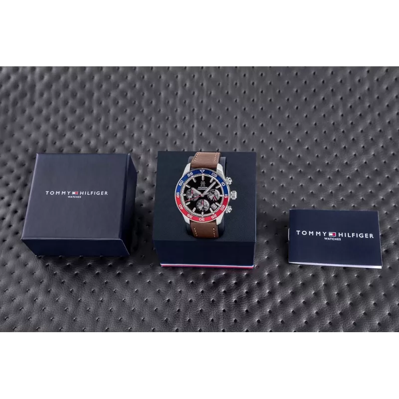 Tommy Hilfiger meeste Damon kvartskell 1792166 40mm sinise numbrilaud ja pruuni nahkrihmaga