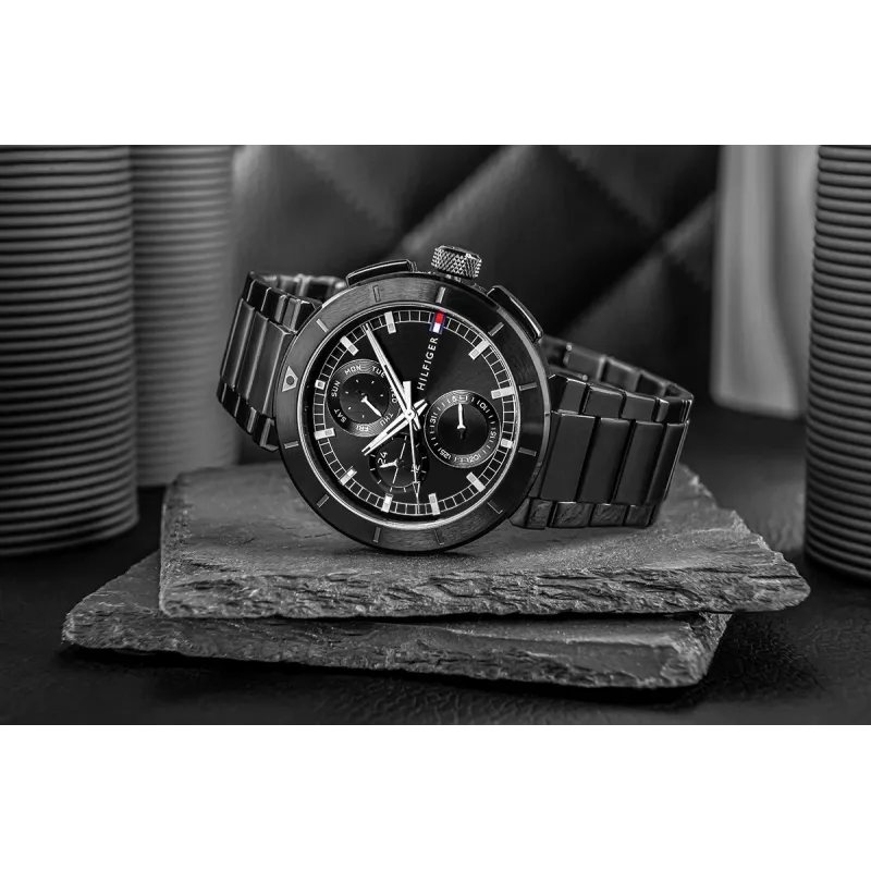 Tommy Hilfiger meeste Decker kvartskell 44mm roostevaba teras sinine sihverplaat pruun nahkrihm