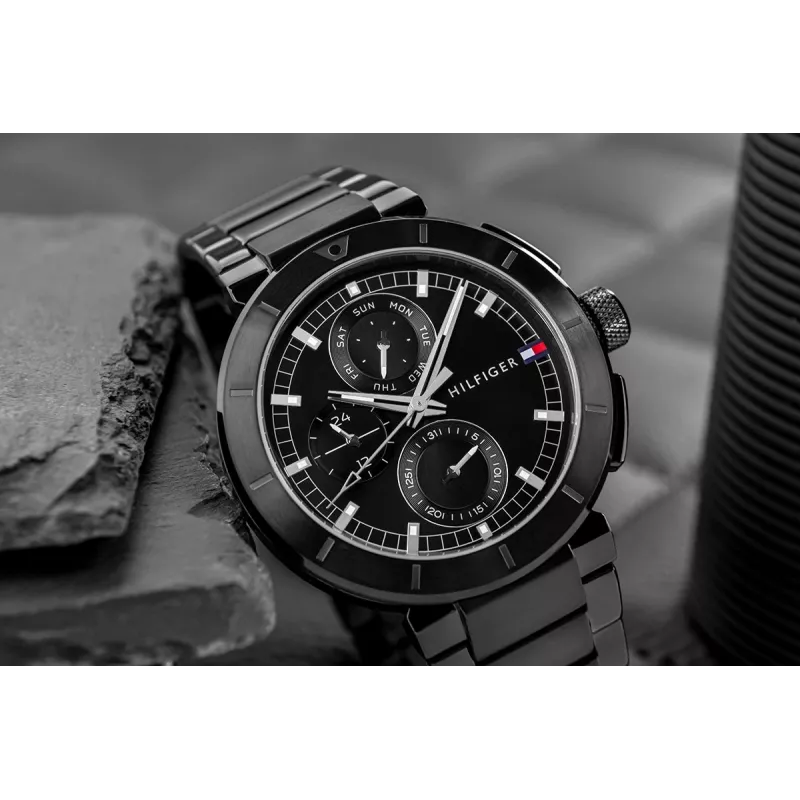 Tommy Hilfiger meeste Decker kvartskell 44mm roostevaba teras sinine sihverplaat pruun nahkrihm